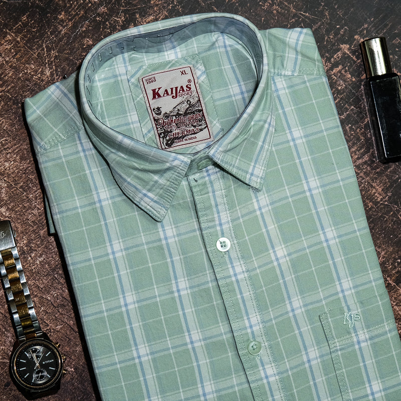 Kaijas Pista Green Color Checks Shirt